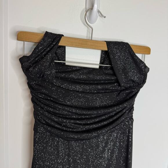 Lucy In The Sky Black Glitter Maxi Side Slit Halter Formal Prom Dress Size Small - Picture 3 of 7